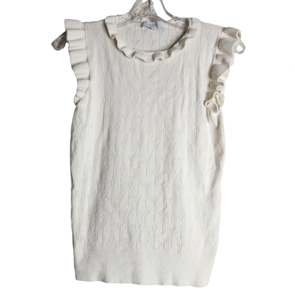 Pearl By Lela Rose White Sleevless Ruffle Knit Sweater Top Sz Xs